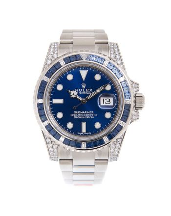 Rolex Submariner 18K White Gold Diamond Bezel Automatic Blue Dial Watch